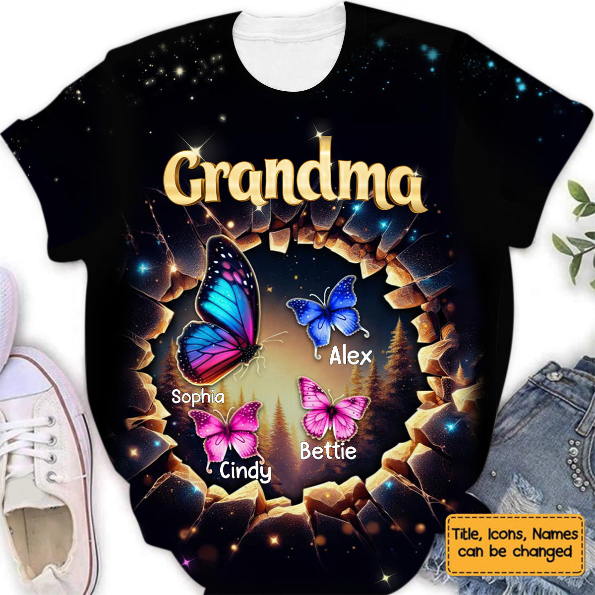 Personalized Gift For Grandma Butterfly 3D Effect All-over Print-T Shirt
