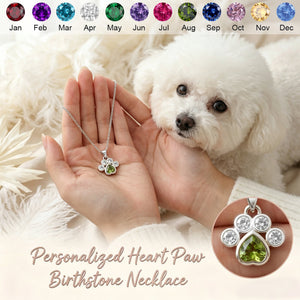 Personalized Heart Paw Birthstone Necklace - Gift For Dog Cat Lovers
