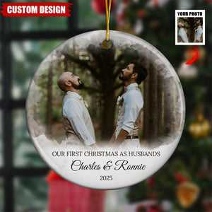 First Christmas As Husbands Wives - Personalized Gay Lesbian Couple Christmas Ceramic Ornament