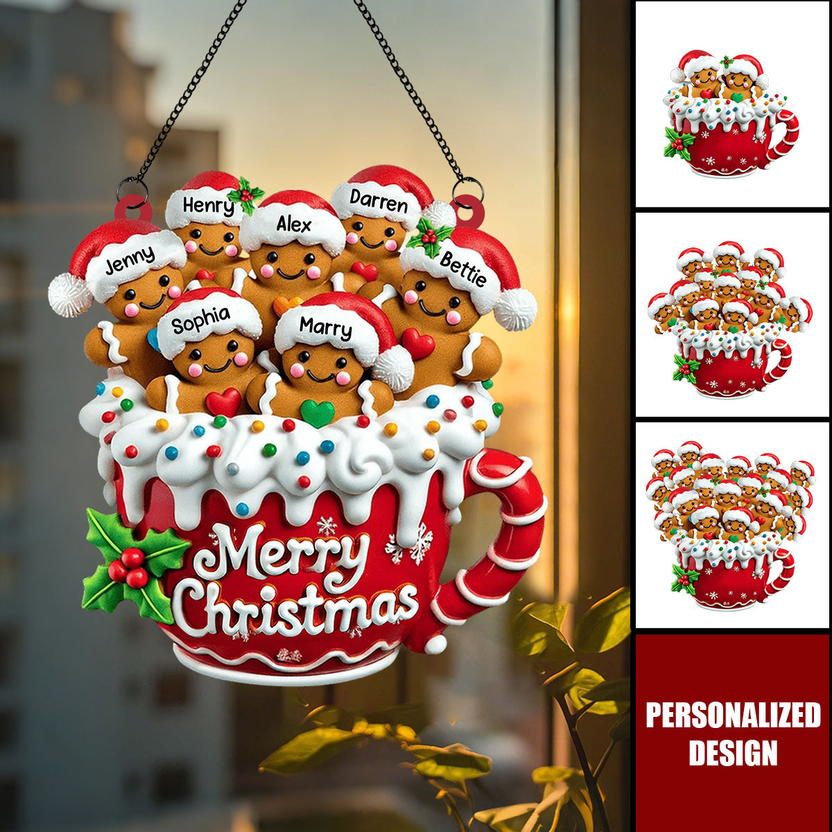 Merry Christmas-Personalized Gingerbread Family Window Suncatcher