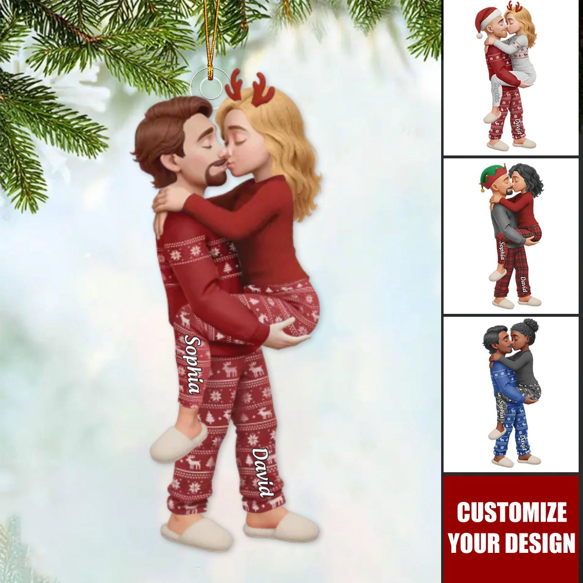 Personalized Couple Hugging & Kissing Acrylic Ornament