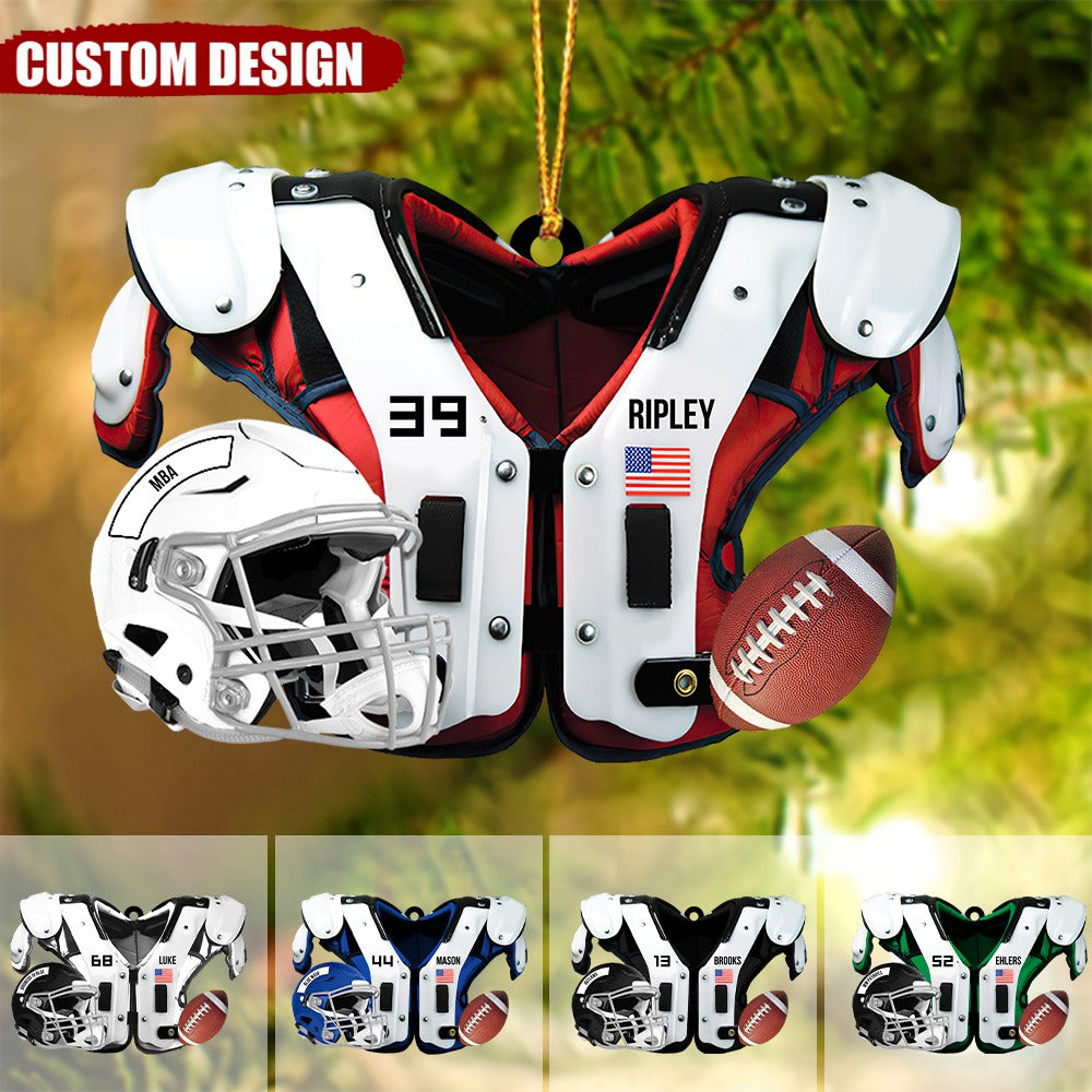 American Football Shoulder Pads And Helmet Personalized Christmas Ornament