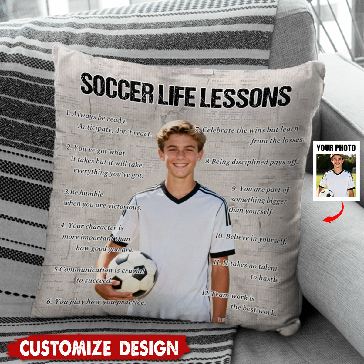 Personalized Soccer Life Lessons Upload Photo Pillow-Gift For Soccer Lovers