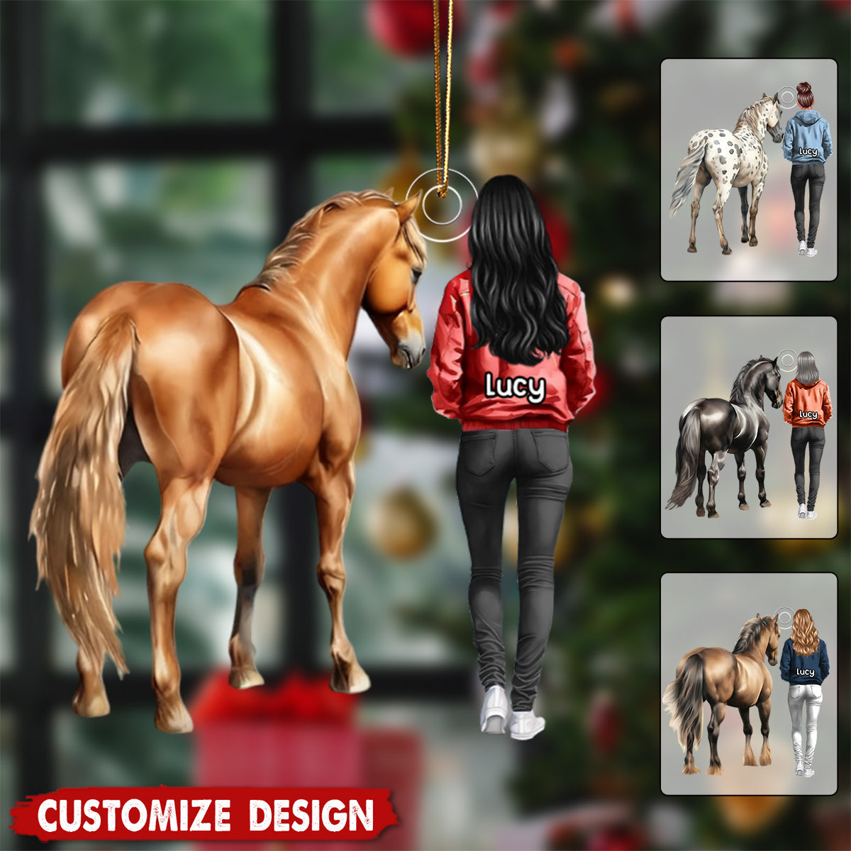 Personalized Girl Loves Horse Ornament - Gift For Horse Lovers