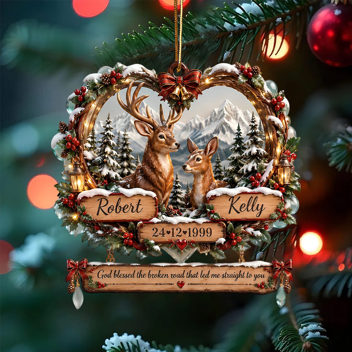 Deer Lover Christmas Gifts For Couple - Personalized Deer Couple Ornament