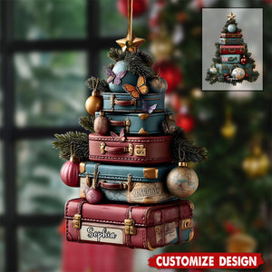 Personalized Travel Suitcase Christmas Ornament - Gift For Traveler