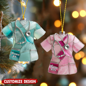 Sea Glass Nurse Scrub - Personalized Nurse Ornament