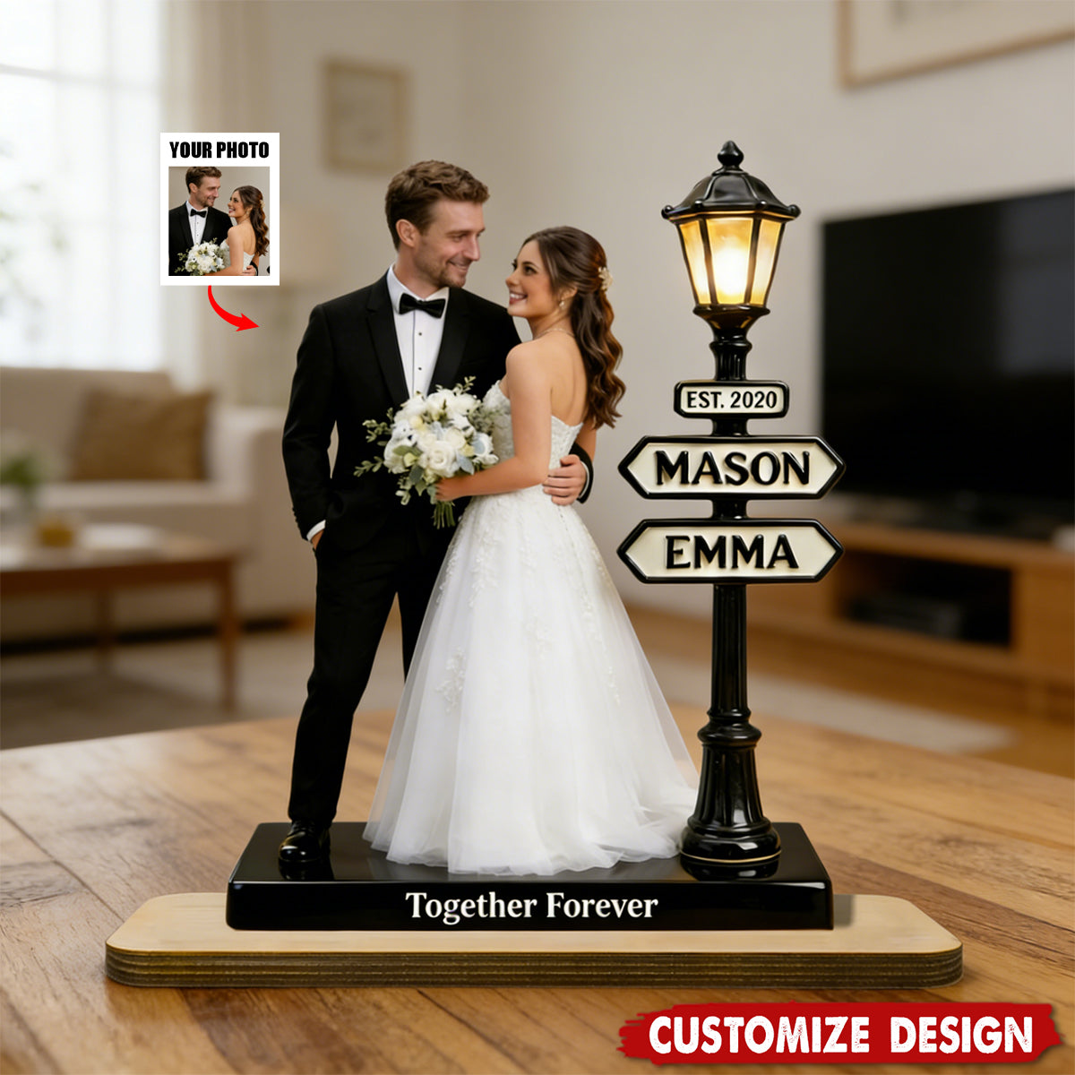 Together Forever - Personalized Couple Wooden Plaque - Gift For Couple