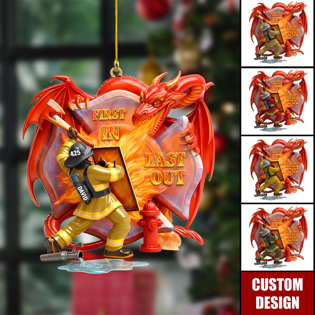 Personalized Firefighting With Dragon Acrylic Ornament -  Gifts For Firefighter