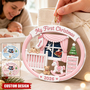 Light Pink Blue Baby's 1st Christmas 2026 - Personalized Acrylic Ornament - Unique Christmas Gift For New Parent