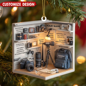 Personalized Camera Christmas Ornament, Gift For Photographer, Camera Photographer Flat Christmas Ornament, Photographer Ornament Xmas Decor