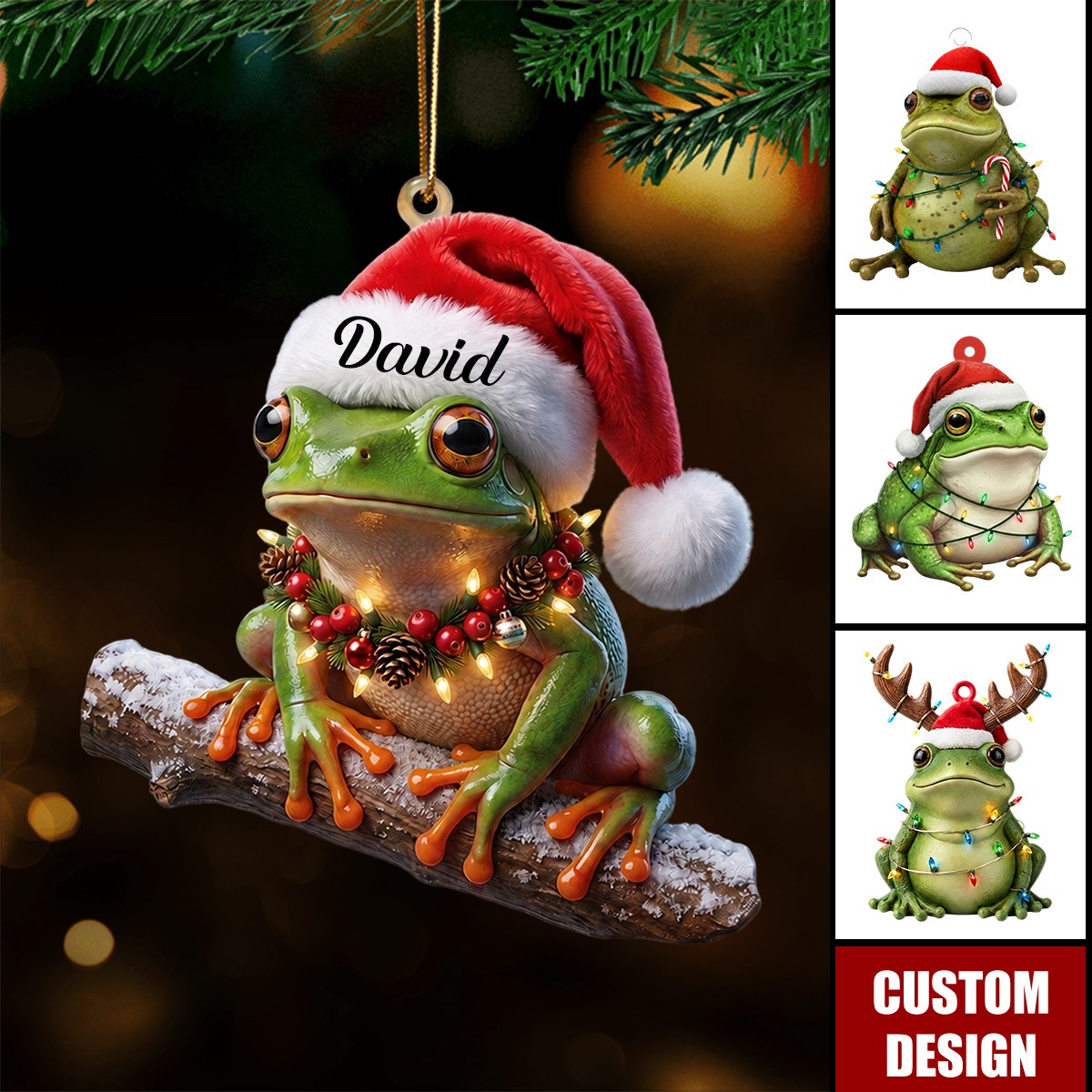 Personalized Frog Christmas 2D Ornament, Gifts For Frog Lovers