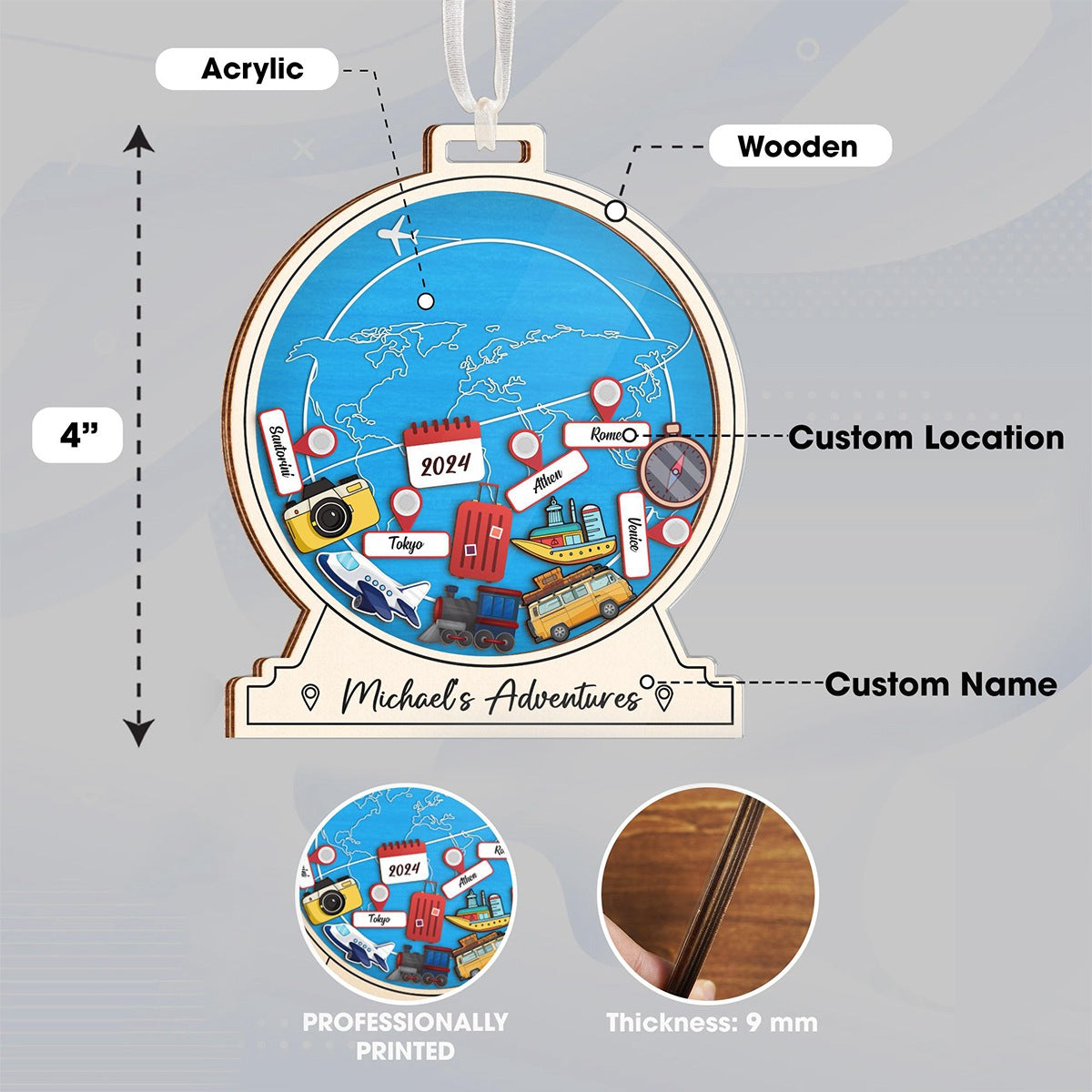 Personalized Travel Adventure Ornament - Gifts For Traveler