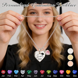 Personalized Graduation Birthstone Heart Necklace