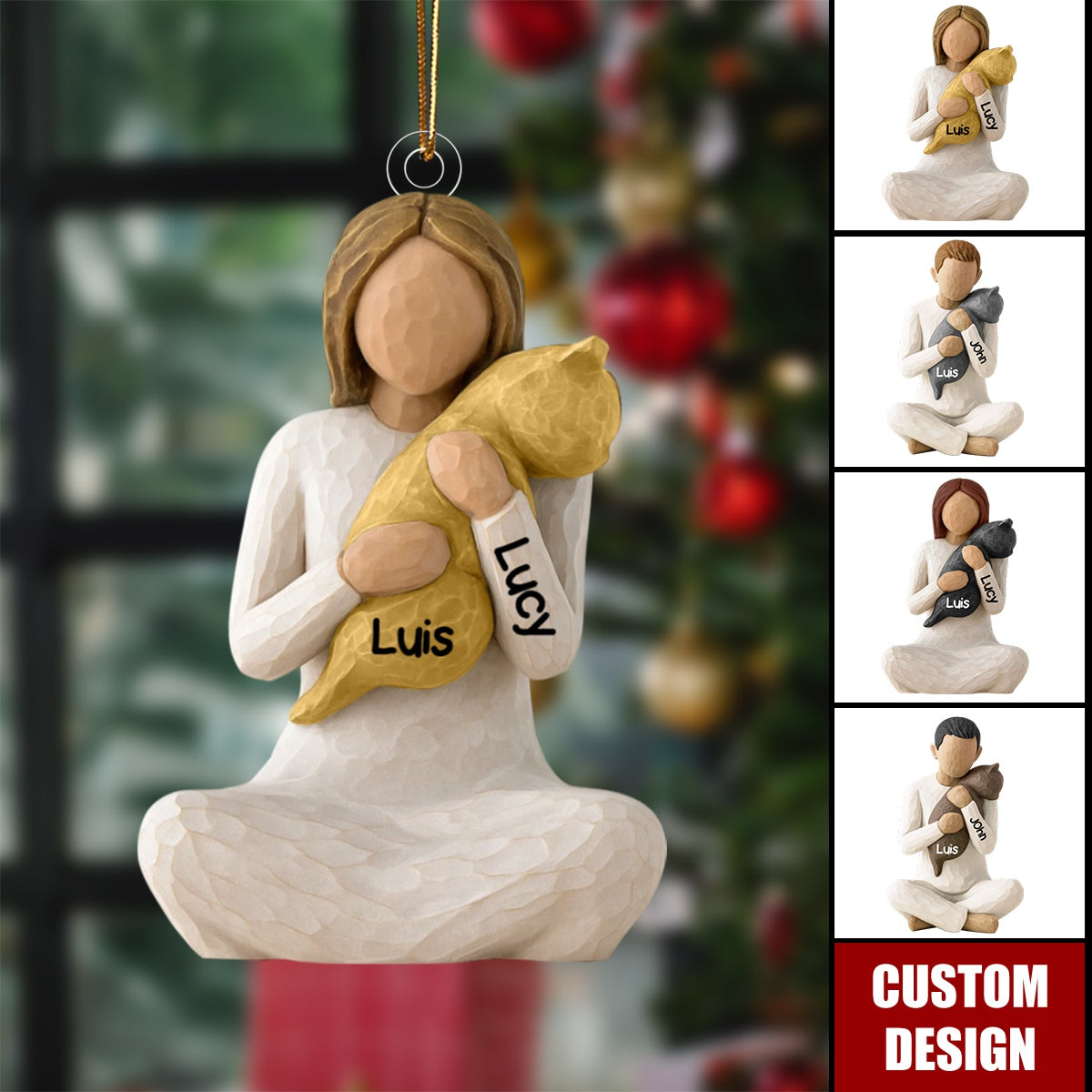 Personalized Girl/Boy Hugging Cat Acrylic Ornament