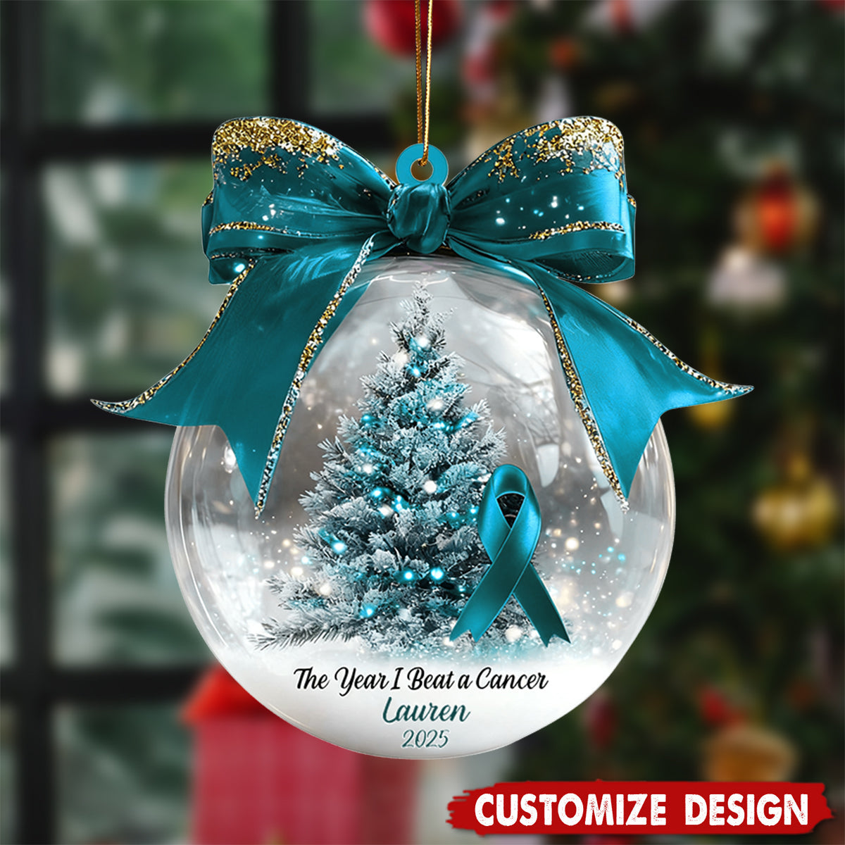 The Year We Beat Ovarian Cancer - Personalized Ornament - Gift for Cancer Fighter