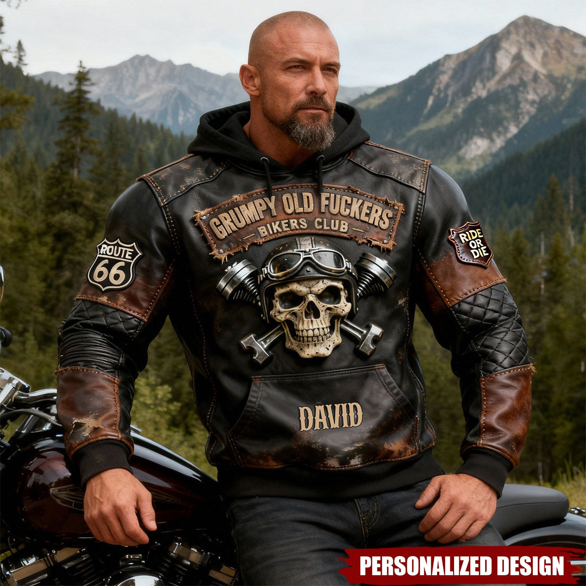 Personalized Vintage Biker Skull Hoodie Gift For Bikers