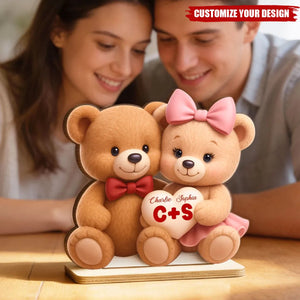 Loving Bear Couple - Personalized Wooden Plaque - Valentine's Day Gift for him, for her