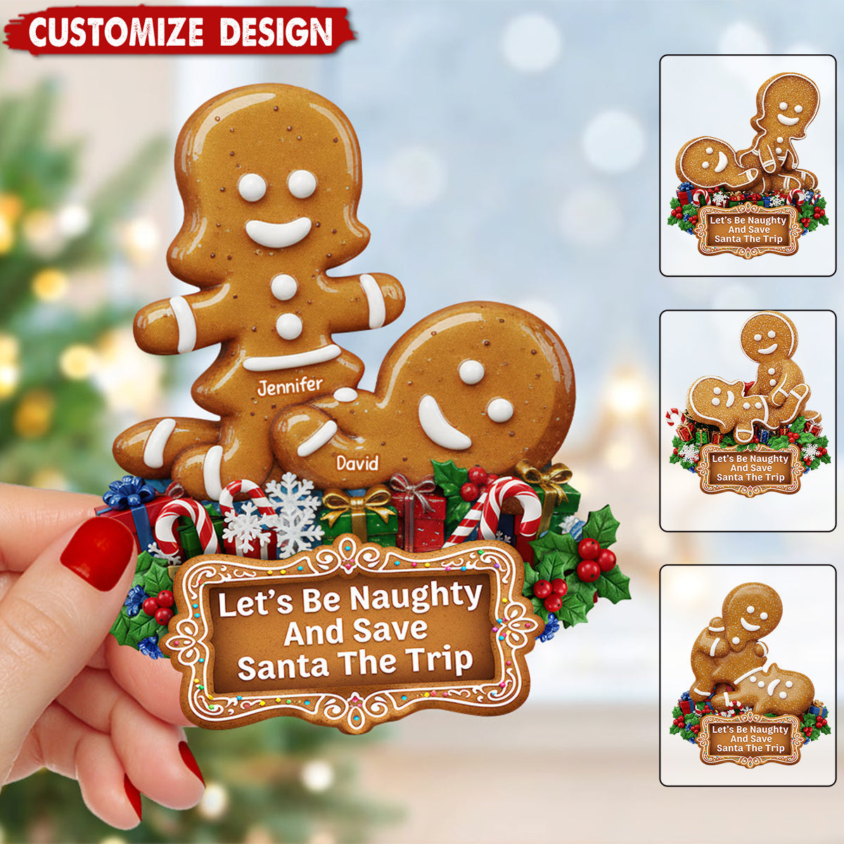 Personalized Naughty Gingerbread Couple Christmas Ornament - Gifts For Couple