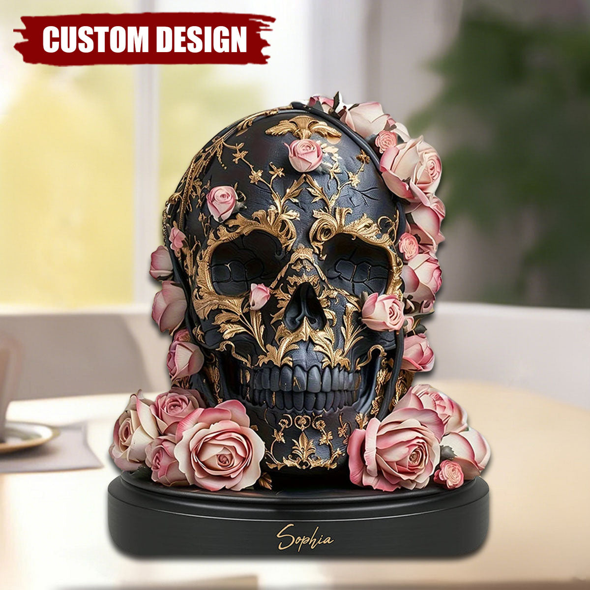 Ornate Floral Skull - Personalized Skull Custom Shaped Acrylic Plaque