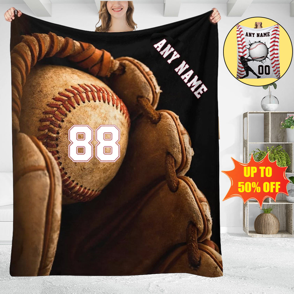 Personalized Name And Number Baseball Blanket