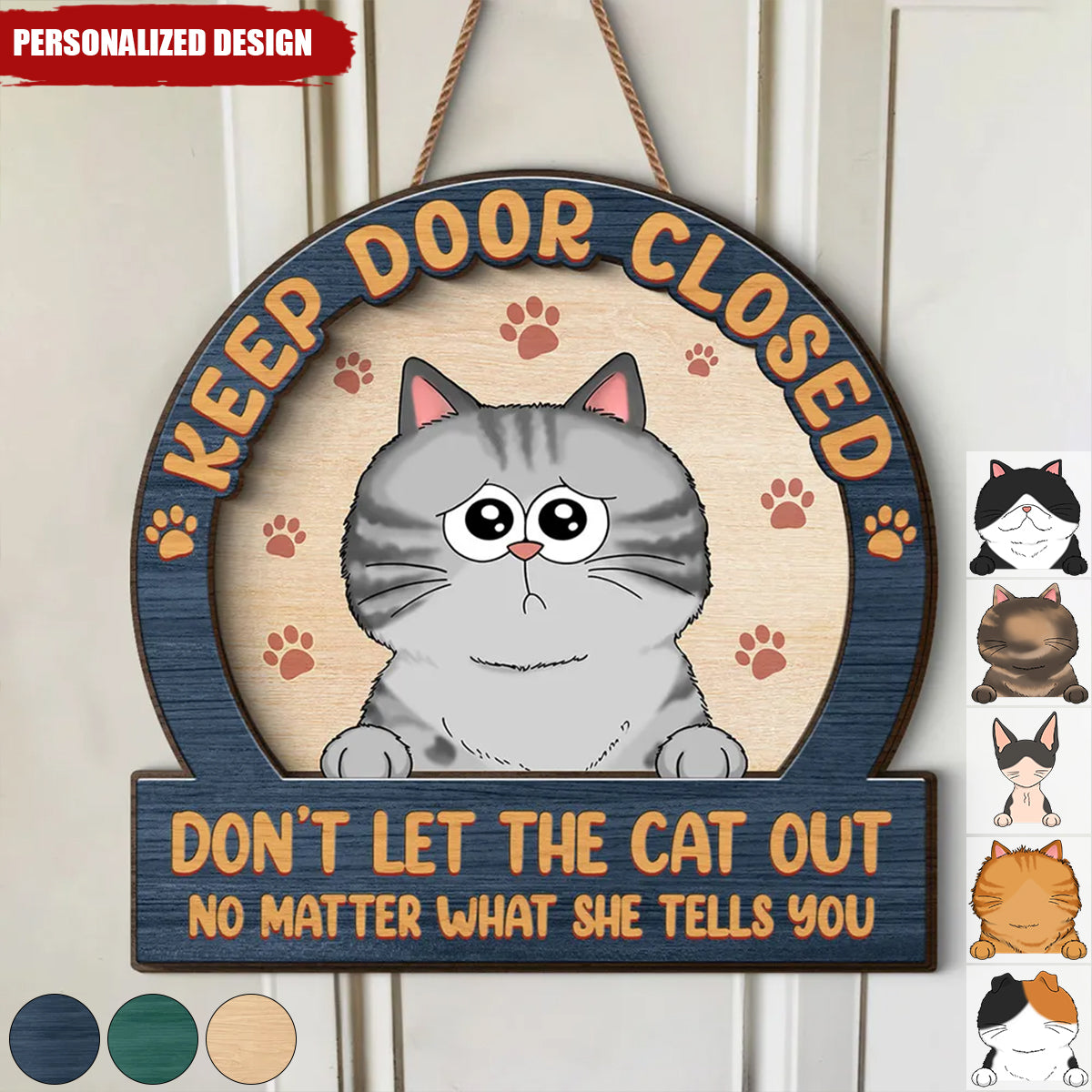 Escaping Cat Sign Keep Door Closed Cats Planning Escape-Personalized 2-Layer Wood Sign ...