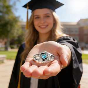 Personalized Engraved Heart Birthstone Graduation Ring Gift for Graduates