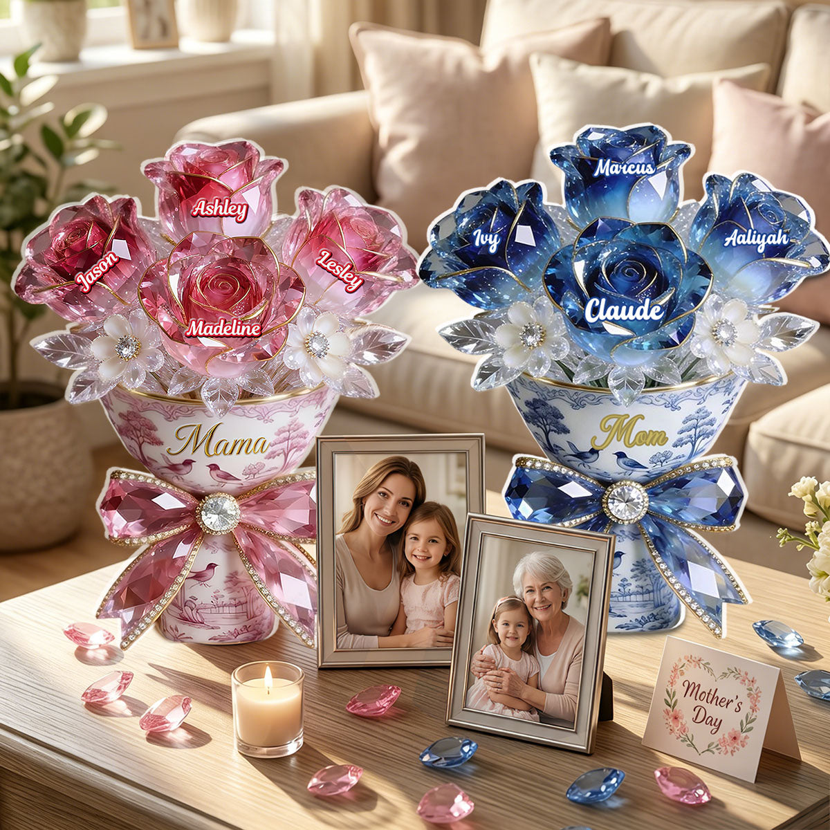 Personalized Flower Bouquet Acrylic Plaque - Gift For Mom
