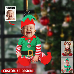 Adorable Newborn Baby Elf - Personalized Babys Photo Christmas Ornament - Gift For Baby