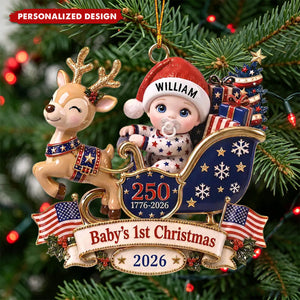 Baby's 1st Christmas In Sleigh America 250th Anniversary - Personalized Custom Shaped Acrylic Ornament