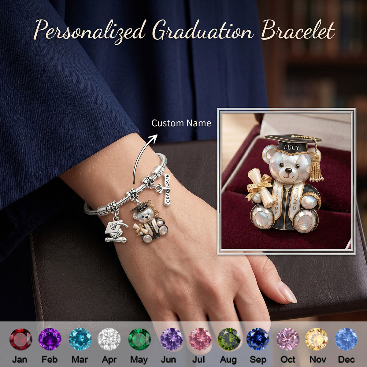 Personalized Graduation Bear Bracelet - Gift For Graduate