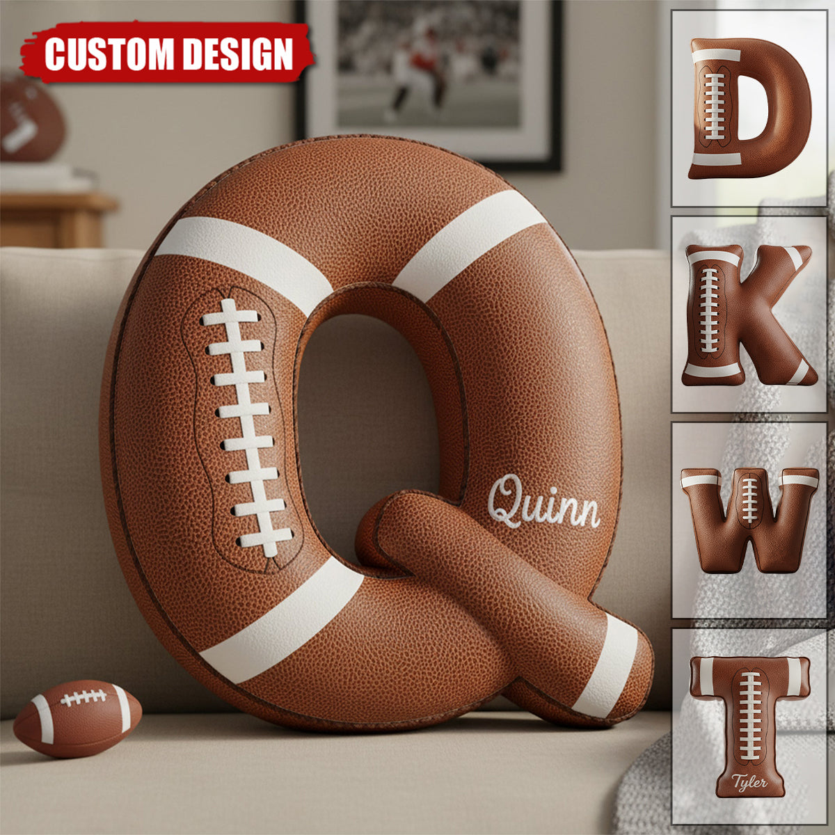 Touchdown Initial Letter Shaped Pillow - Personalized Gifts For American Football Lovers