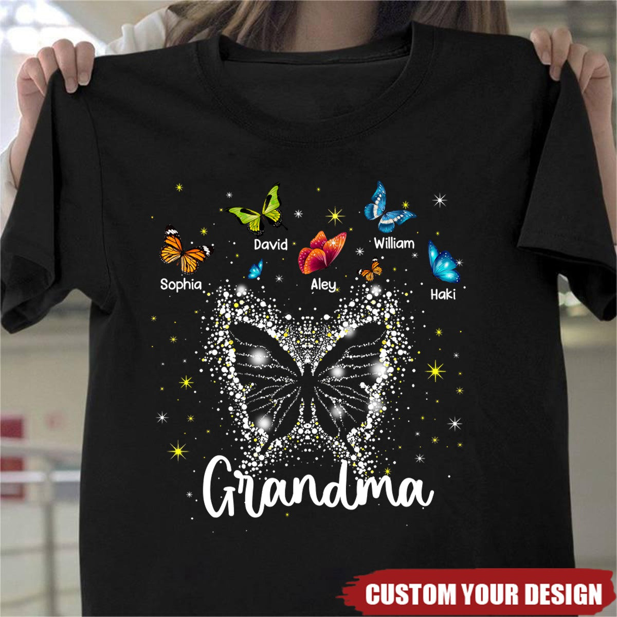 Personalized Grandma Mom Butterfly With Kids T-Shirt