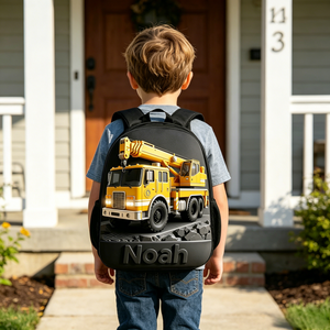 Personalized Kid Construction Vehicle Backpack Set
