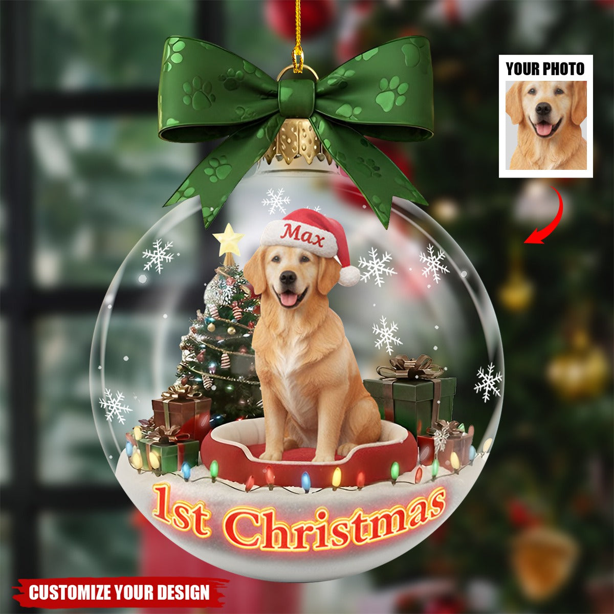 Personalized Dog Photo Acrylic Christmas Ornament - Gifts For Dog Lovers