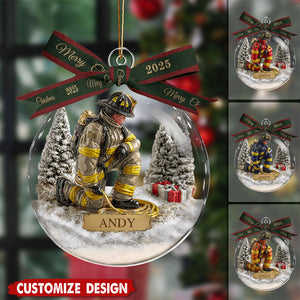 Proud Firefighter - Personalized Firefighter Snow Globe Ornament