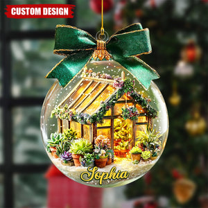 Personalized Greenhouse Ornament, Acrylic Succulent Garden Christmas Ornament, Custom Name Plant Lover Gift, Garden Lover Gift