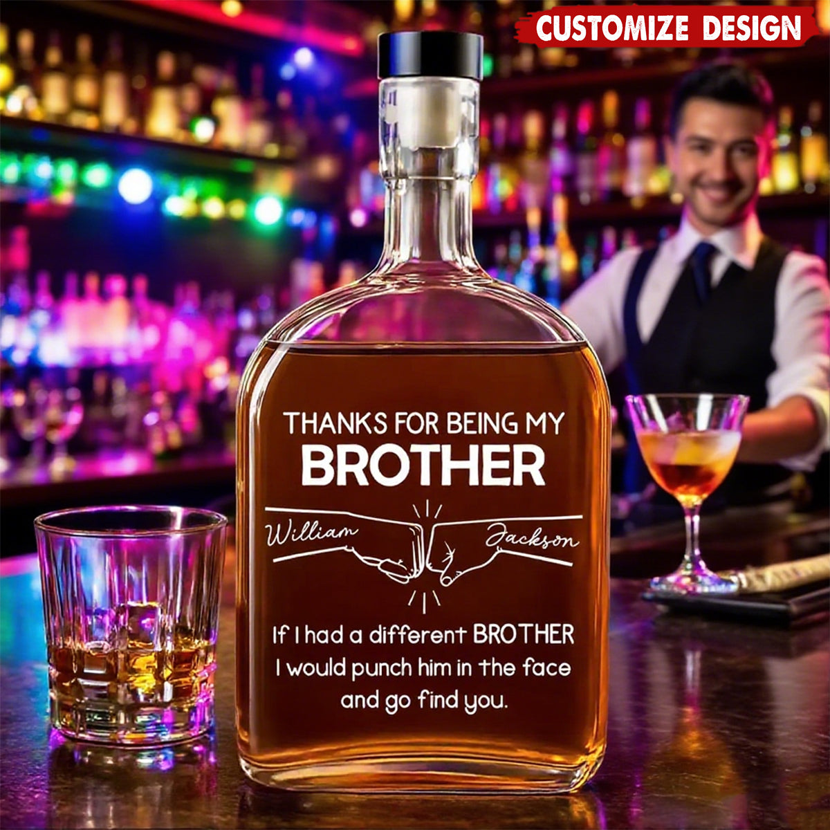 Thanks For Being My Brother - Personalized Spirits Decanter