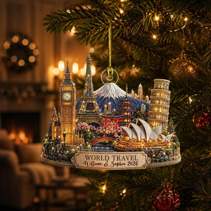 Custom World Travel Acrylic Ornament, Adventure Christmas, Holiday Keepsake