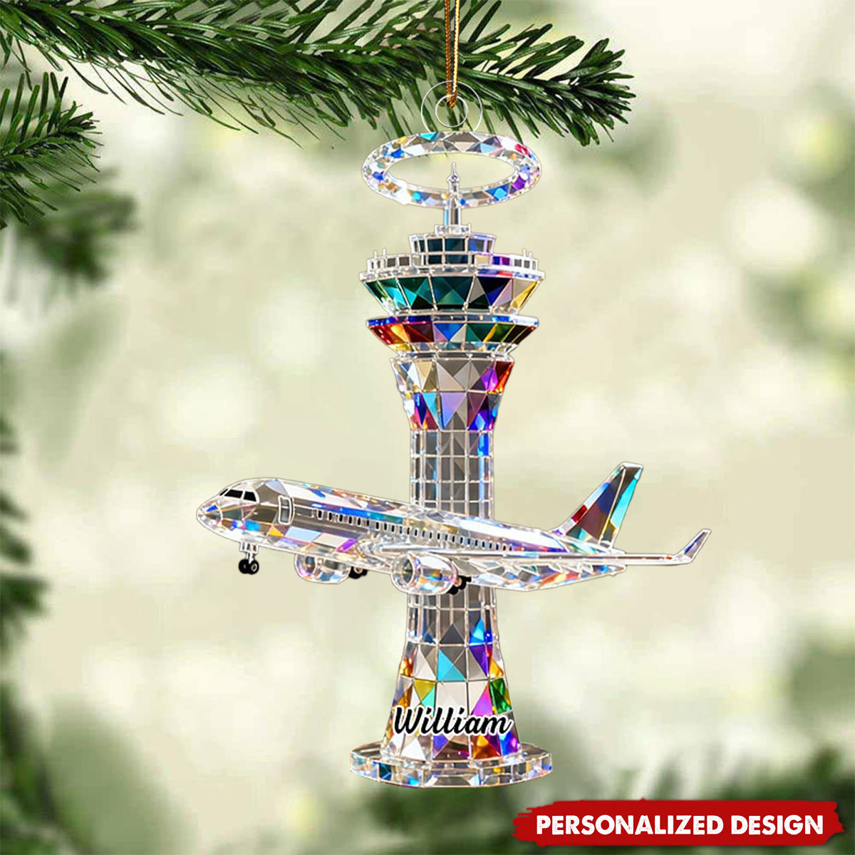Personalized Airplane Tower Themed Ornament