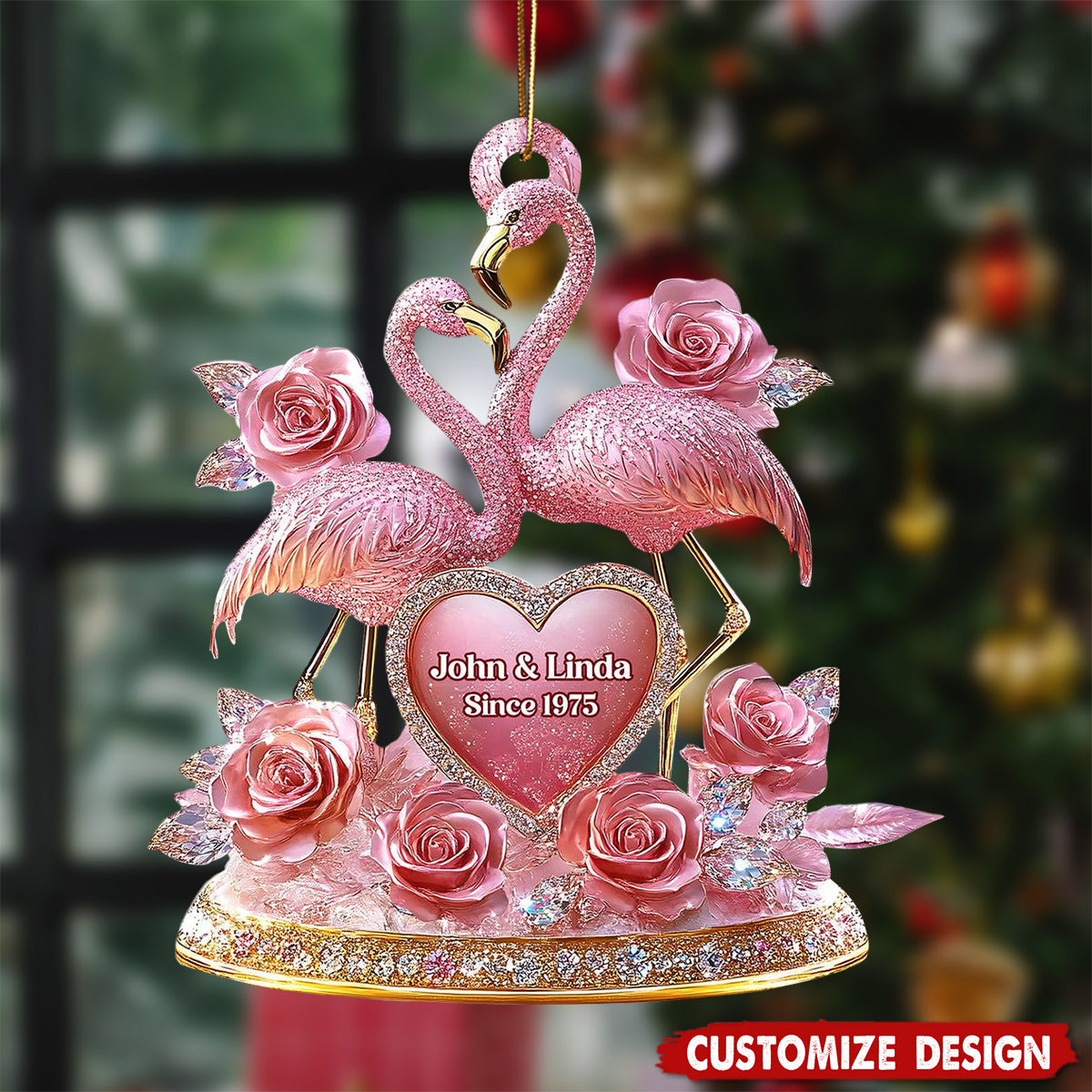 Personalized Flamingo Couple Ornament,Pink Anniversary Keepsake, Engagement Gift