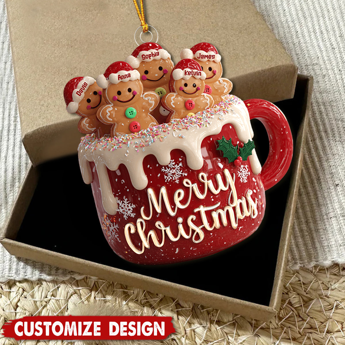Merry Christmas - Personalized Family Gingerbread Ornament