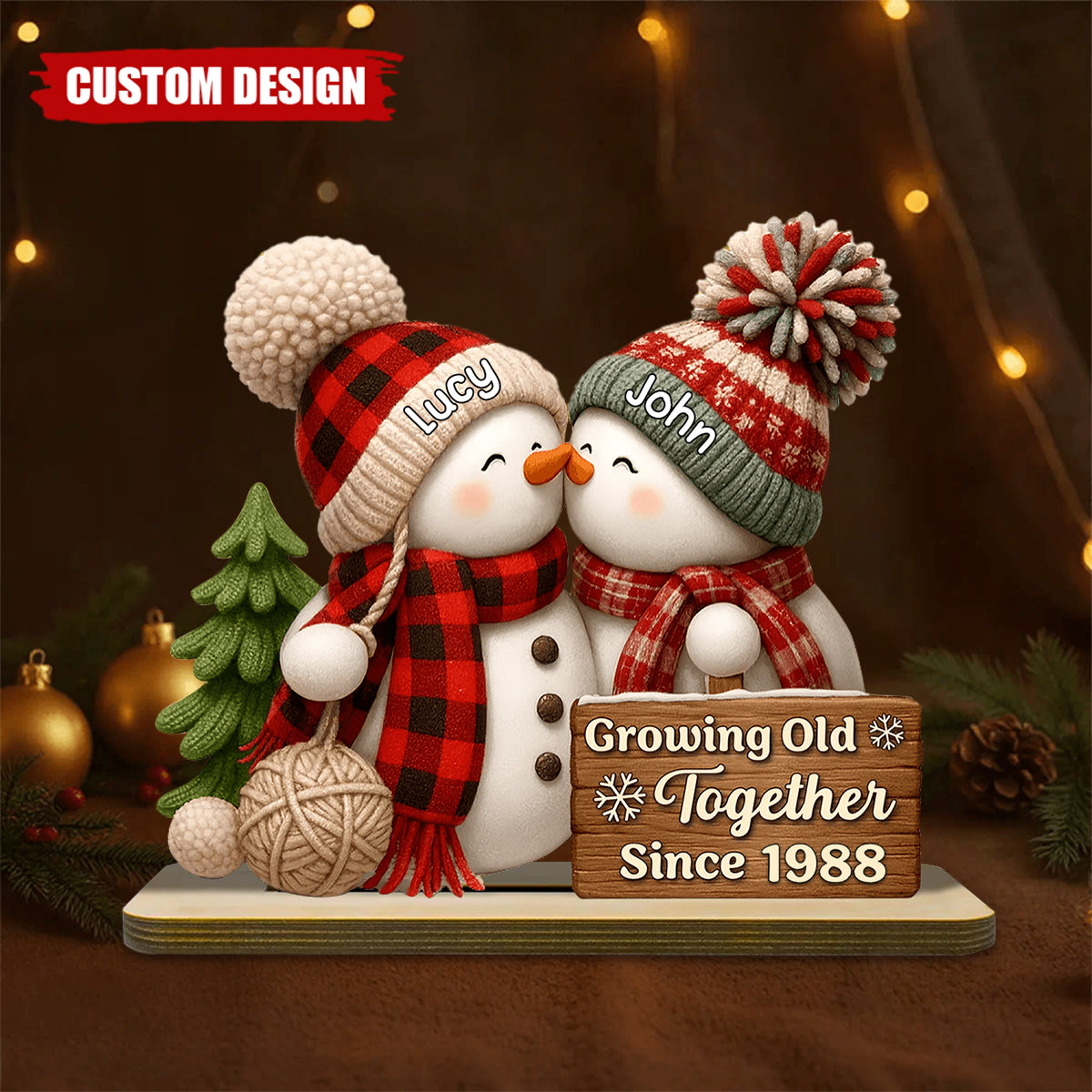 Snowman Couple Light Box - Romantic Winter Gift Plaque