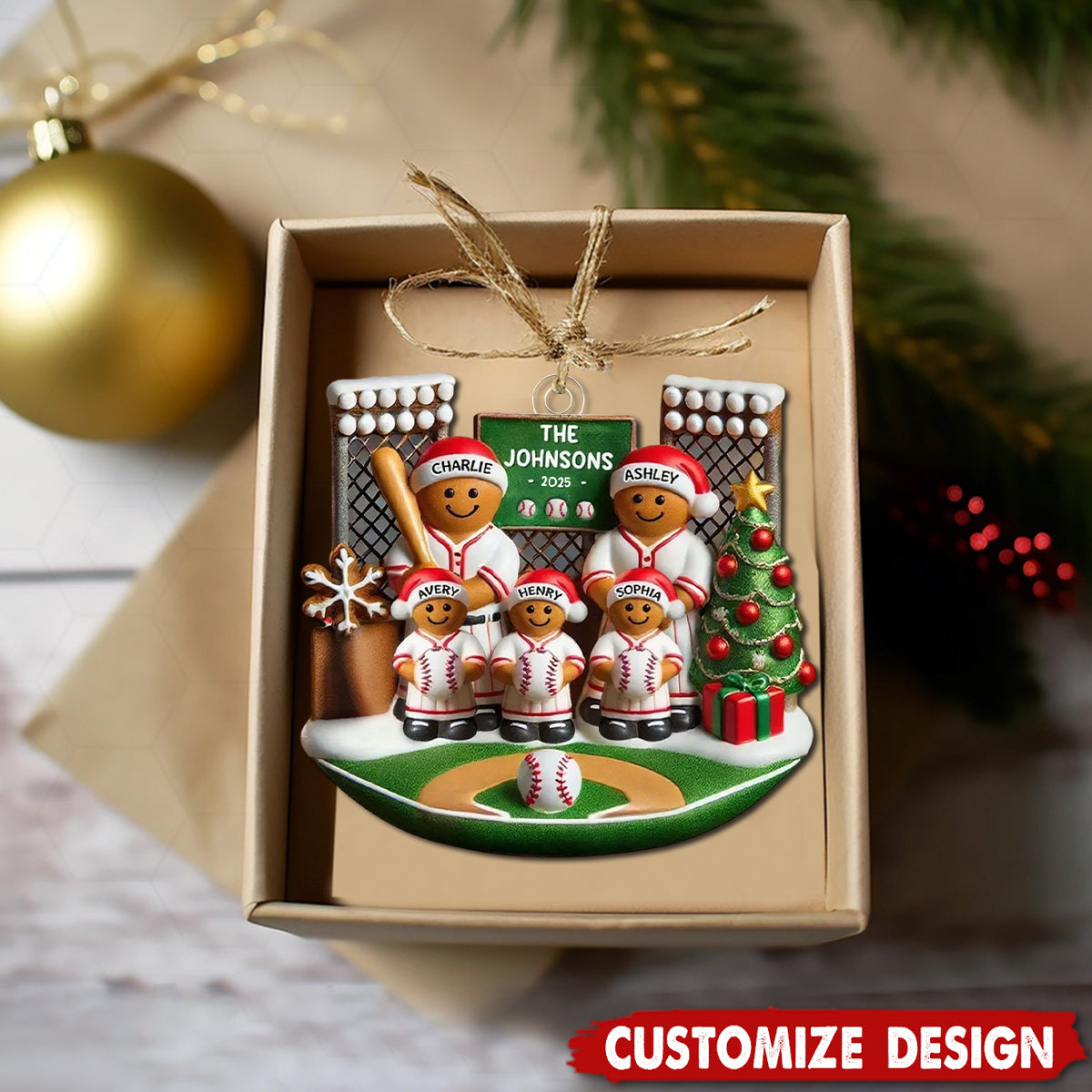 Baseball Gingerbread Family On Field Sport Lover - Personalized Acrylic Ornament