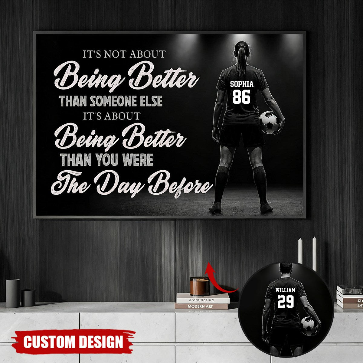 Motivational Soccer Girl Canvas Painting, It's About Being Better Wall Art Decor, Poster Gift For Soccer Lovers