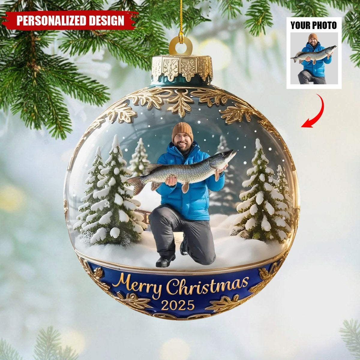 Personalized Fishing Photo  2025 Ornament-Gift For Fishing Lover