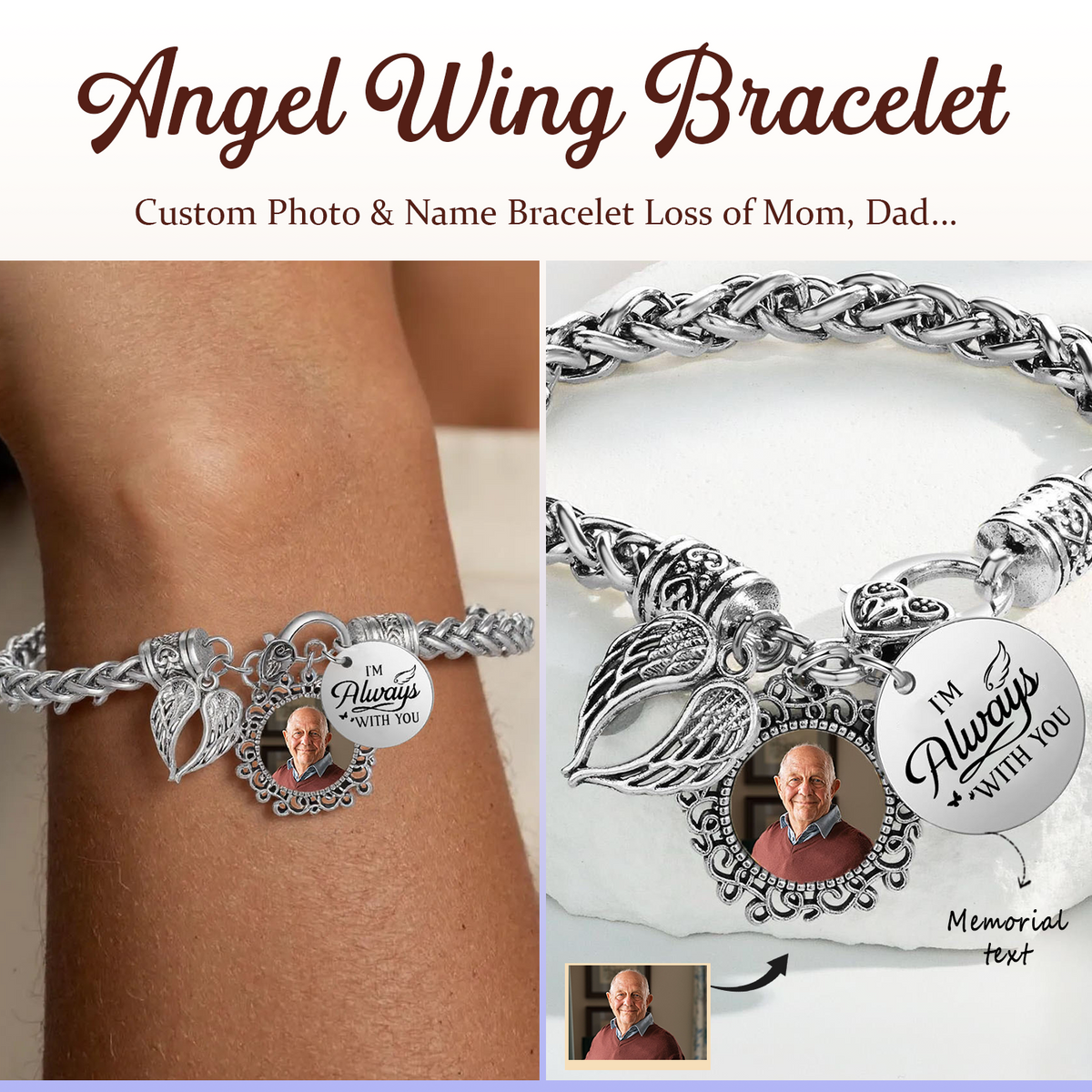 I Am Always With You - Personalized Angel Wing Memorial Bracelet, Sympathy Gift For Friend Or Family