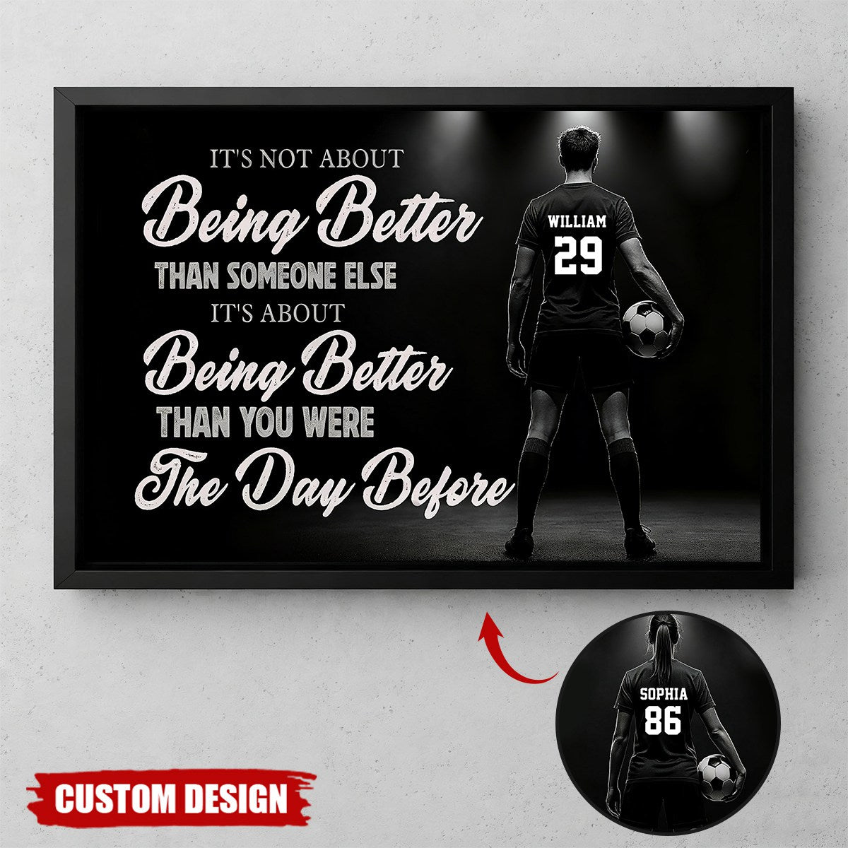 Motivational Soccer Girl Canvas Painting, It's About Being Better Wall Art Decor, Poster Gift For Soccer Lovers