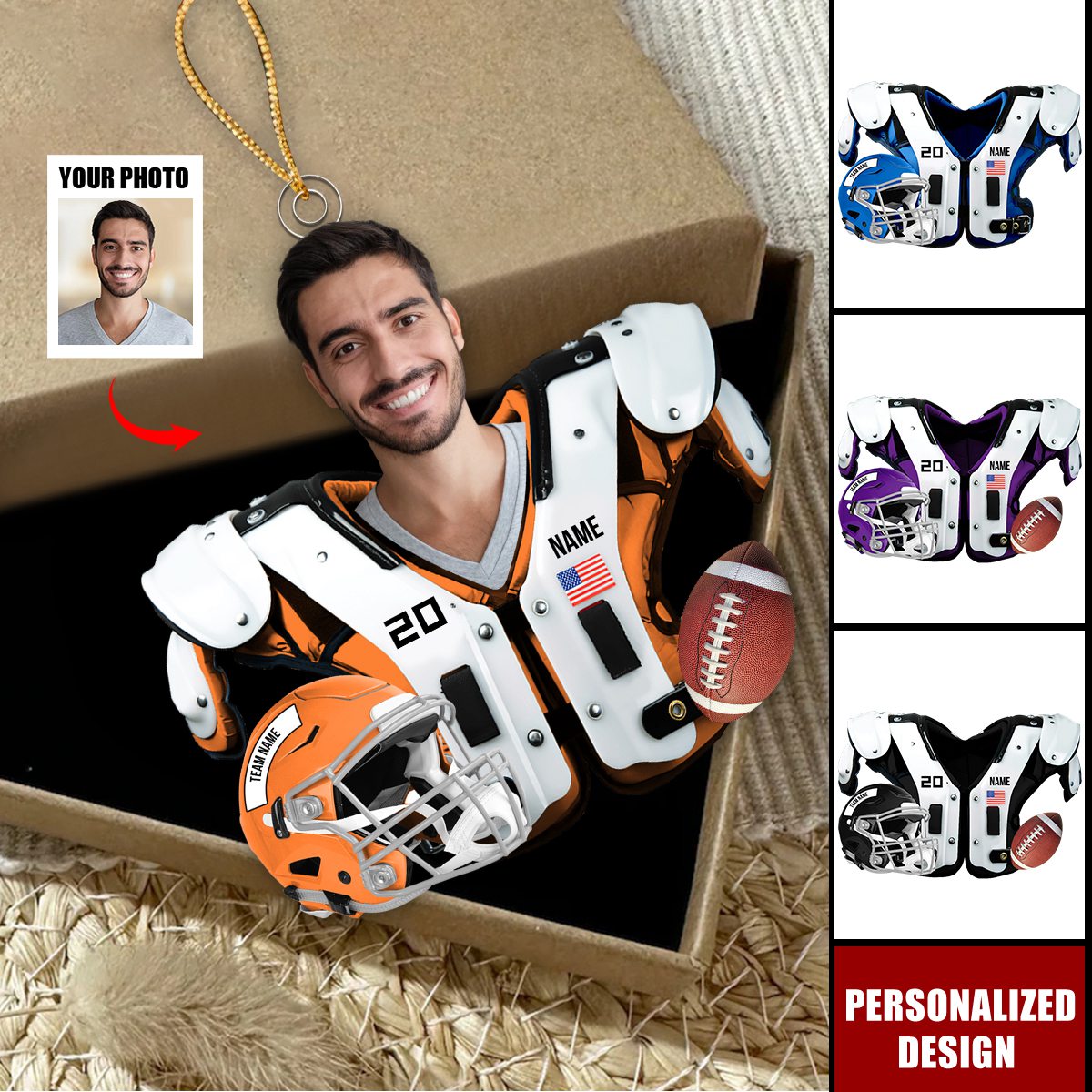 Personalized American Football Upload Image Christmas Ornament-Gift For American Player
