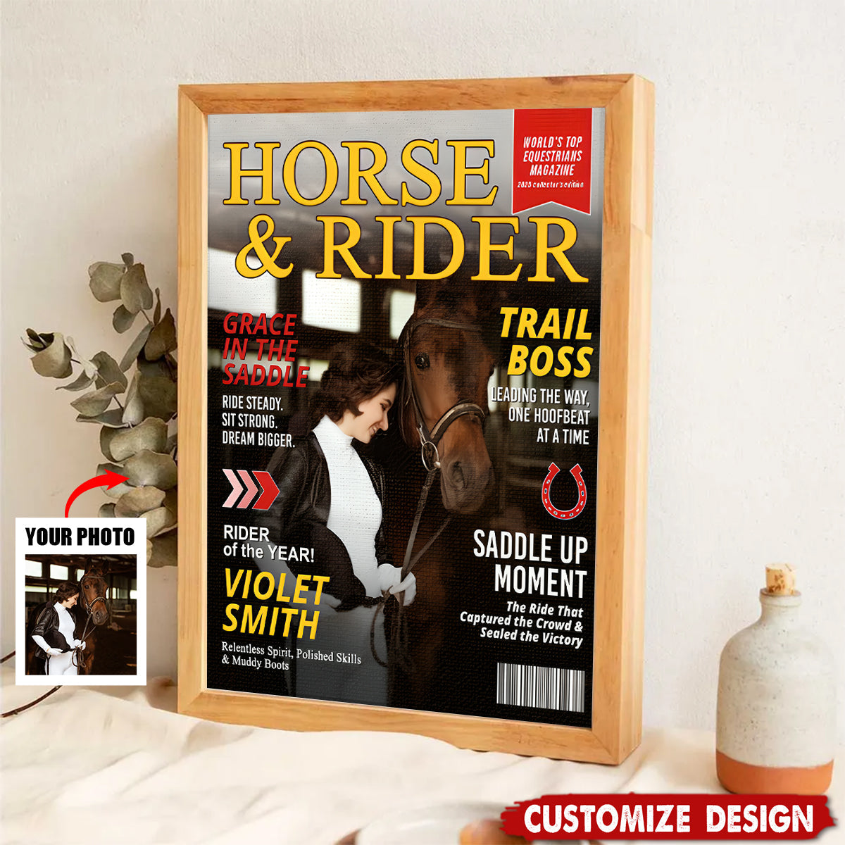 Personalized Horse and Rider Magazine Cover Poster - Equestrian Gift for Horse Lovers
